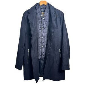 SAM EDELMAN Men's L Navy Blue Single Breasted Wool Coat w Quilted Bib NWT‎